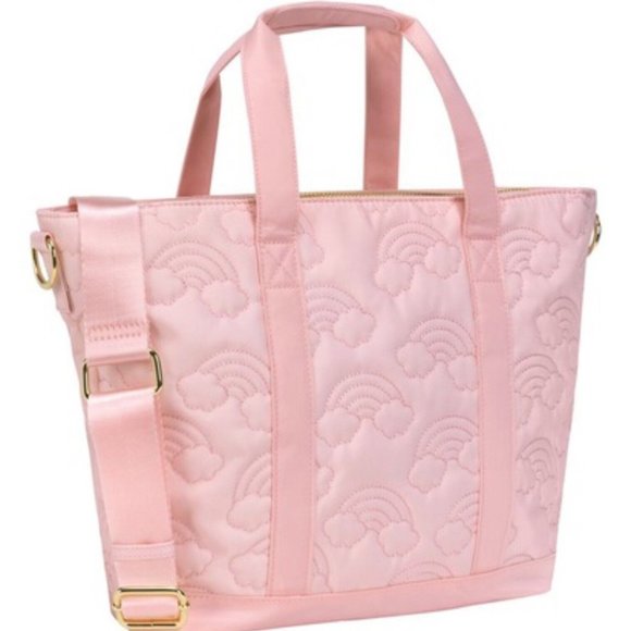 STONEY CLOVER LANE Pink Mini Puffy Over Rainbow Tote Bag Travel StrapGold Zip